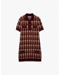 Prada - Houndstooth Short-Sleeve Wool-Knit Mini Dress - Lyst