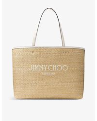 Jimmy Choo - Tural/light Gold Marli Logo-embroidered Raffia Tote Bag - Lyst