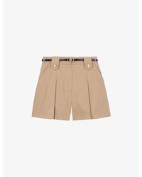 Maje - High-Rise Pleated Cotton Shorts - Lyst