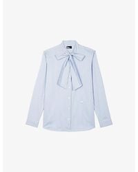The Kooples - Striped Tie-Neck Stretch Cotton-Blend Shirt - Lyst