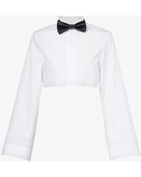 Noir Kei Ninomiya - Long-sleeved Bowtie-embellished Cotton-poplin Shirt - Lyst