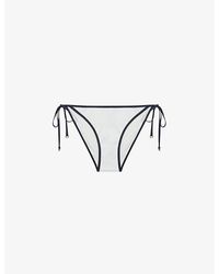 Reiss - White/vy Rutha Contrasting-trim Stretch Recycled-nylon Bikini Bottoms - Lyst