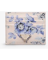Prada - Brand-plaque Floral-print Leather Card Holder - Lyst