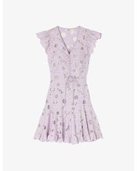 Sandro - Floral-lace Ruffle-trim Woven Mini Dress - Lyst