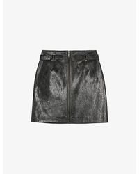 The Kooples - Belt-Embellished Zipped Leather Mini Skirt - Lyst