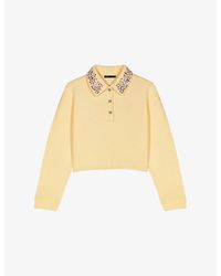 Maje - Jewellery-Collar Cropped Cotton-Fleece Sweatshirt - Lyst