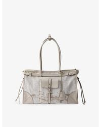 Prada - Bonnie Large Printed Leather And Linen Top-Handle Bag - Lyst