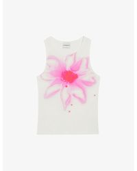 Claudie Pierlot - Floral-print Sleeveless Cotton T-shirt - Lyst
