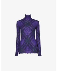 Burberry - Checked High-neck Mohair And Wool-blend Top - Lyst