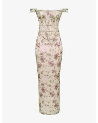 House Of Cb - Isis Corseted Satin Maxi Dress - Lyst