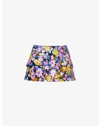 ERL - Floral-pattern Mid-rise Denim Mini Skirt - Lyst