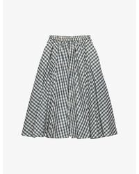 Prada - Checked Flared Chambray Midi Skirt - Lyst