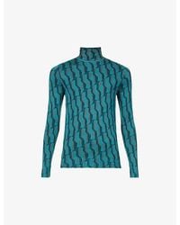 Prada - Geometric-Pattern Turtleneck Wool Sweatshirt - Lyst