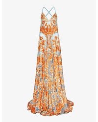 Etro - Plunge-neck Paisley-pattern Woven Maxi Dress - Lyst