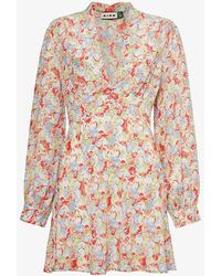 RIXO London - Hebe V-neck Floral-print Silk Crepe Mini Dress - Lyst