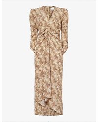 Isabel Marant - Abstract-pattern Ruched Stretch-silk Midi Dress - Lyst