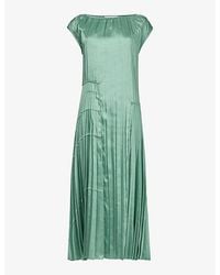 eem - Round-Neck Relaxed-Fit Pleated Woven Midi Dress - Lyst