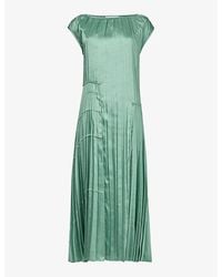 eem - Round-Neck Relaxed-Fit Pleated Woven Midi Dress - Lyst