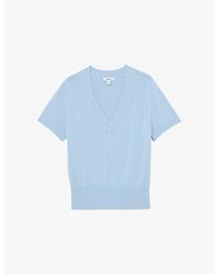 Reiss - Valerie V-Neck Cotton And Wool-Blend Knitted Top - Lyst