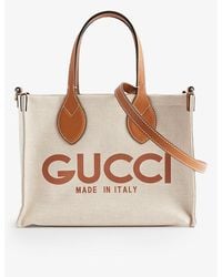 Gucci - Logo-print Leather-trim Canvas Tote - Lyst