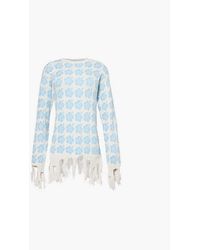 Ashley Williams - Floral-Pattern Frayed-Hem Cotton-Blend Jumper - Lyst