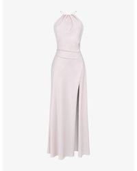 House Of Cb - Zanab Halter-Neck Thigh-Split Woven Maxi Dress - Lyst