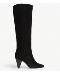 Sandro Dani Suede Knee High Boots - Black