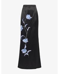 Huishan Zhang - Lucille Floral-Embroidered Satin Maxi Skirt - Lyst