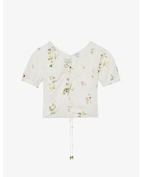 Reiss - Quinny Floral-Print Linen-Blend Top - Lyst