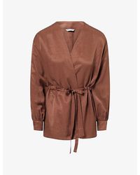 Kayanee - City Wrap-Front Linen-Blend Top - Lyst
