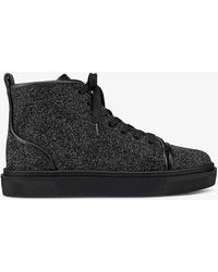 Christian Louboutin - Adolon Glitter-embellished Leather High-top Trainers - Lyst
