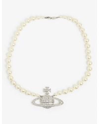 Vivienne Westwood - Bas Relief Orb-pendant Brass, Swarovski Crystals And Pearl Necklace - Lyst