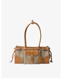 Prada - Bonnie Medium Linen And Leather Shoulder Bag - Lyst