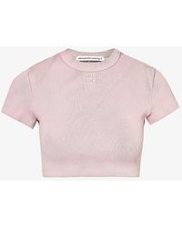 Alexander Wang - Brand-embossed Cropped Stretch-cotton T-shirt - Lyst