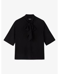 Whistles - Tie-Neck Short-Sleeve Jersey Top - Lyst