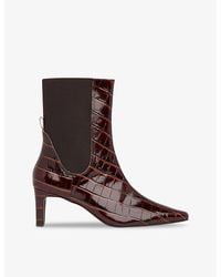 Whistles - Darla Croc-Embossed Leather Heeled Ankle Boots - Lyst