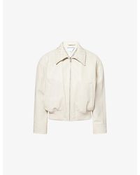 Bottega Veneta - Intrecciato-Collar Leather Bomber Jacket - Lyst