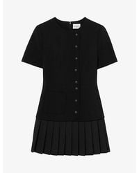 Claudie Pierlot - Button-Embellished Pleated-Hem Woven Mini Dress - Lyst