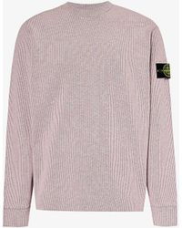 Stone Island - Logo-badge Ribbed-knit Cotton-blend Sweatshirt - Lyst