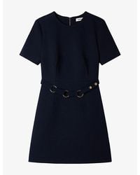 Sandro - Short-Sleeve Ring-Belt Woven Mini Dress - Lyst