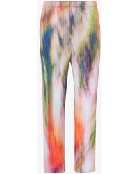 Pleats Please Issey Miyake - And Spinach Abstract-pattern Straight-leg Mid-rise Knitted Trousers - Lyst