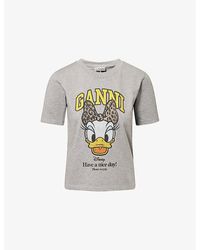 Ganni - X Disney Daisy Duck Round-Neck Cotton-Jersey T-Shirt - Lyst