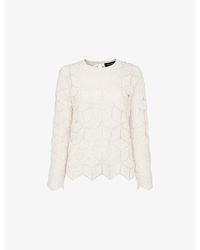 Whistles - Round-Neck Long-Sleeve Crochet-Knit Top - Lyst