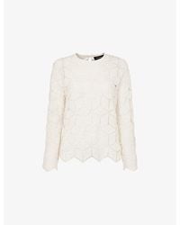 Whistles - Round-Neck Long-Sleeve Crochet-Knit Top - Lyst
