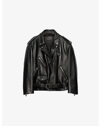 Prada - Logo-Plaque Leather Biker Jacket - Lyst
