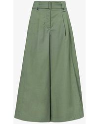 Weekend by Maxmara - Recco Pleated Wide-leg High-rise Cropped Cotton-poplin Trousers - Lyst