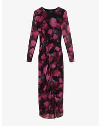 Ted Baker - Lilzaan Floral-print Ruched Stretch-woven Midi Dress - Lyst