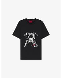 HUGO - Dog-Print Short-Sleeved Cotton-Jersey T-Shirt - Lyst
