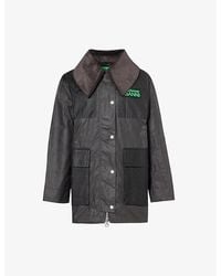 Barbour - X Ganni Logo-Embossed Organic-Cotton Waxed Duffle Coat - Lyst