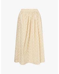 Skall Studio - Dagny Embroidered Floral Print Cotton Midi Skirt - Lyst